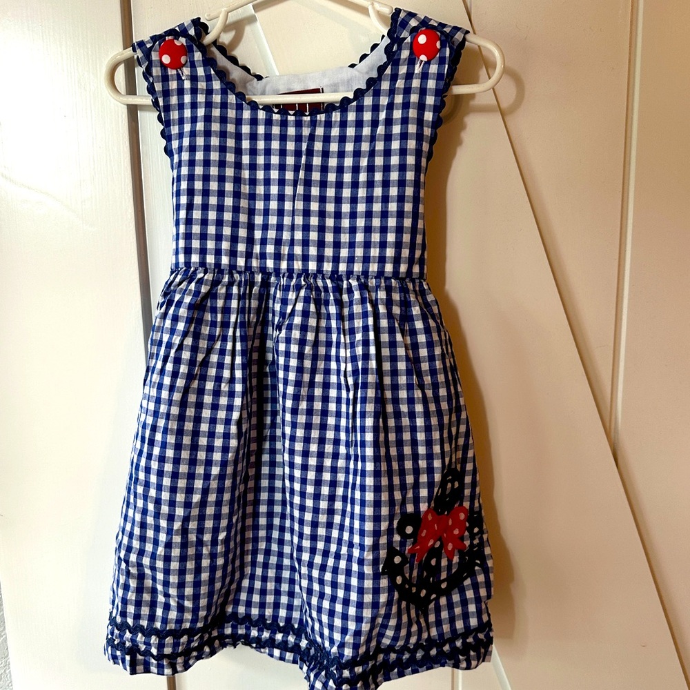 Girls Lil Cactus 2T Navy Gingham Anchor Dress